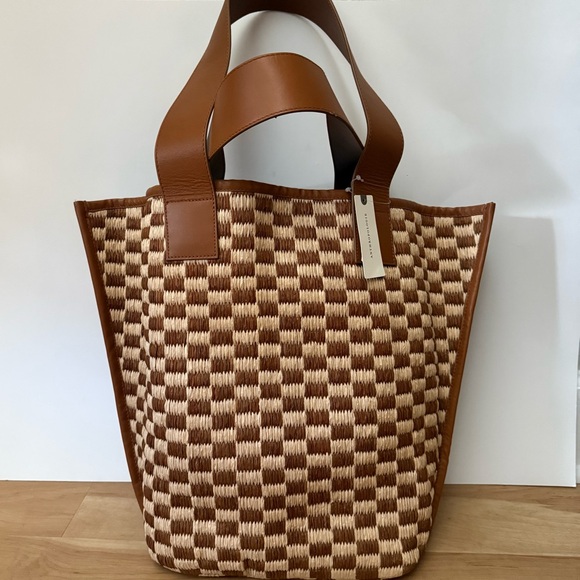 Anthropologie Handbags - By Anthropologie Raffia Checkered Angular Tote Bag NWT